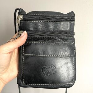 Vintage Roots Black Hanging Pouch Tribe Leather Crossbody Bag - Small